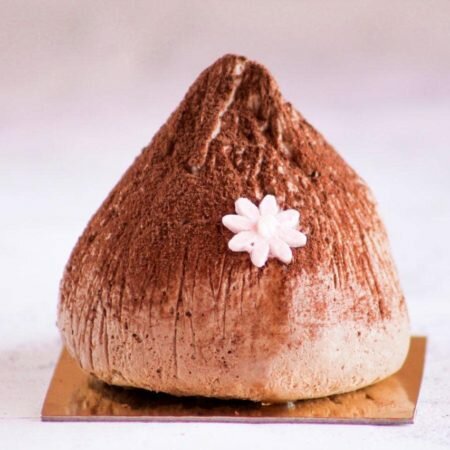 На фото муссовое пирожное Кофейный вулкан производителя кондитерских изделий под заказ "Шарлотка", пирожное в виде горы.